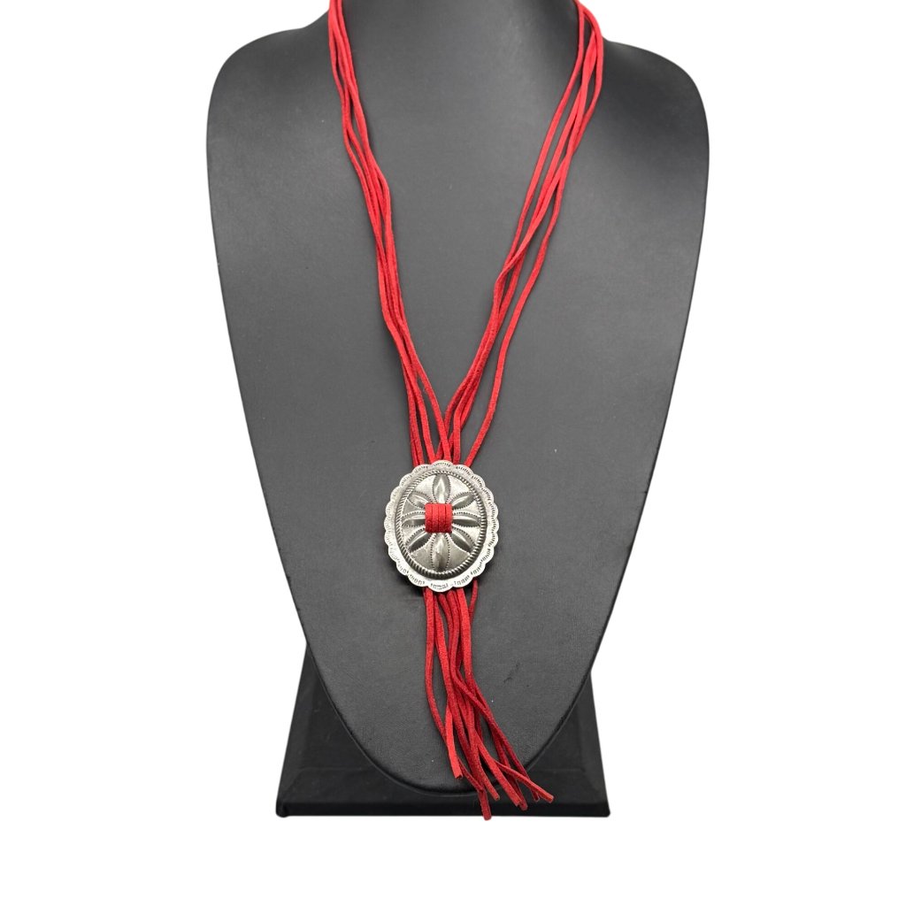 West & Co Etched Line Slider Red Faux Suede Layered Necklace Boho Rodeo